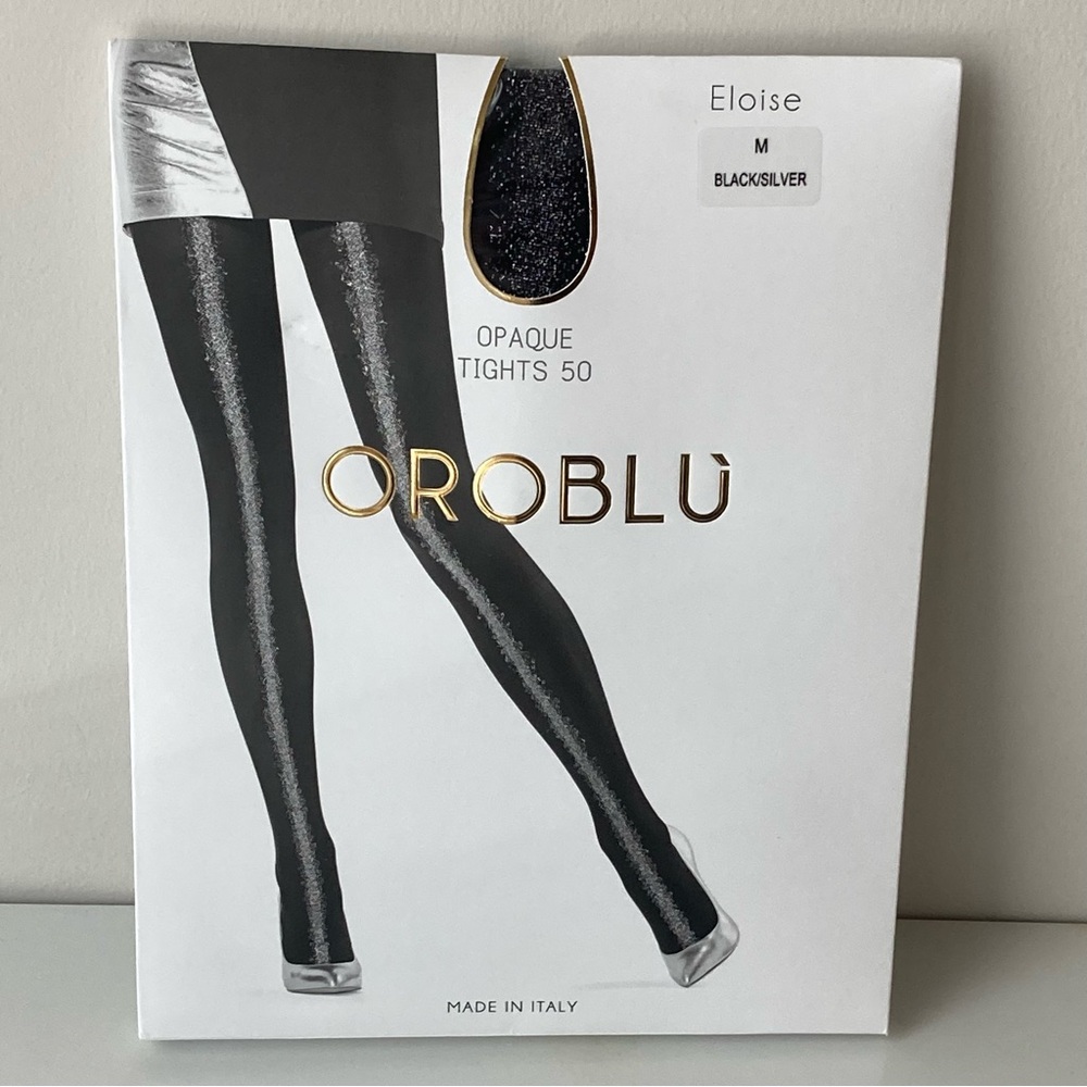 Oroblù Eloise Opaque Tights 50 Black/Silver Size M NWT Made in Italy